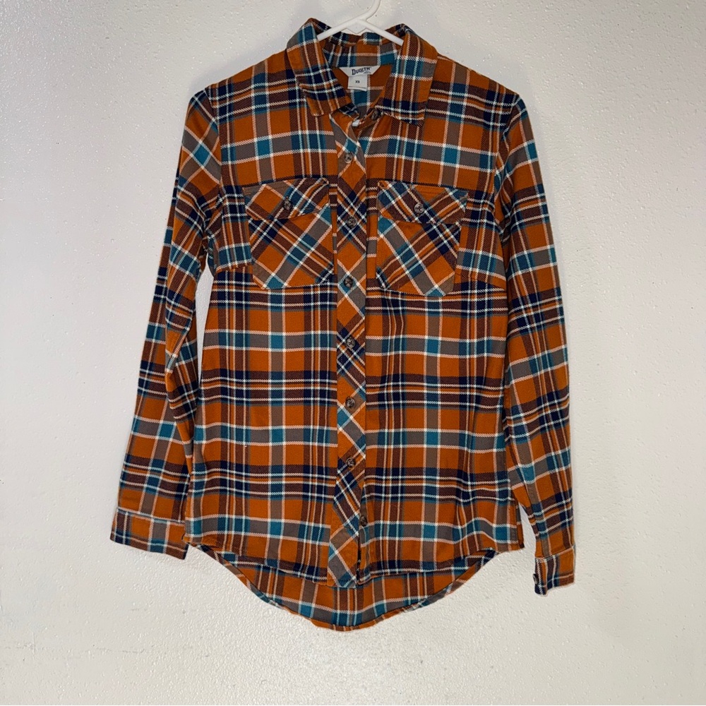 Duluth Trading Co. Women’s Orange folklore Flannel Shirt/Tunic Multicolor XS